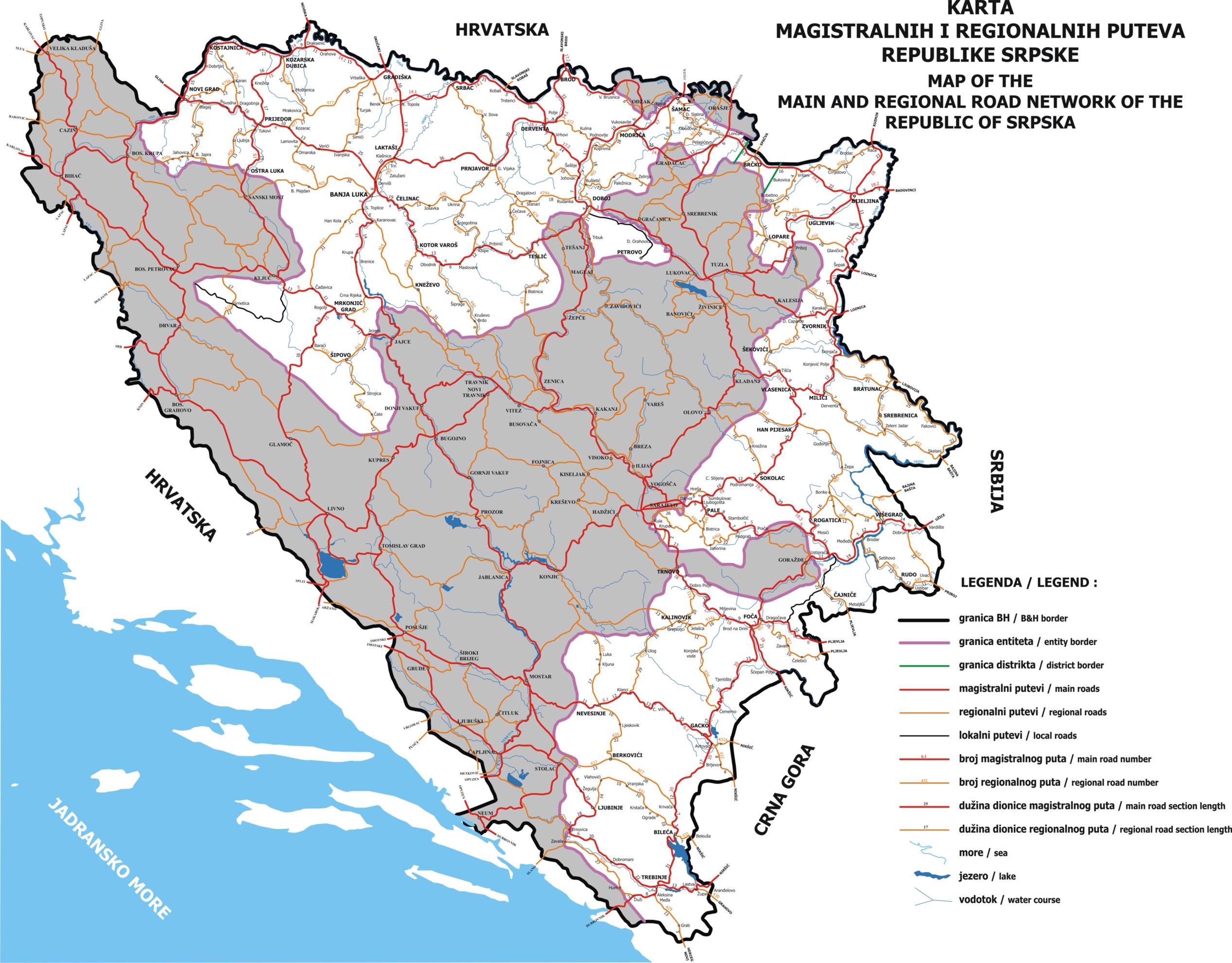 Auto Karta Bosne I Hercegovine I Republike Srpske Hrvatske Karta